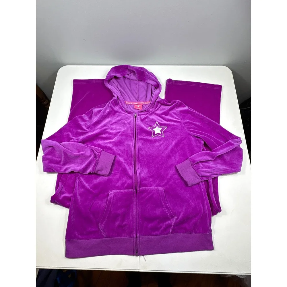 Hard Candy Y2K Purple Velour Tracksuit Set Juniors XL 15-17‎ Rhinestone
